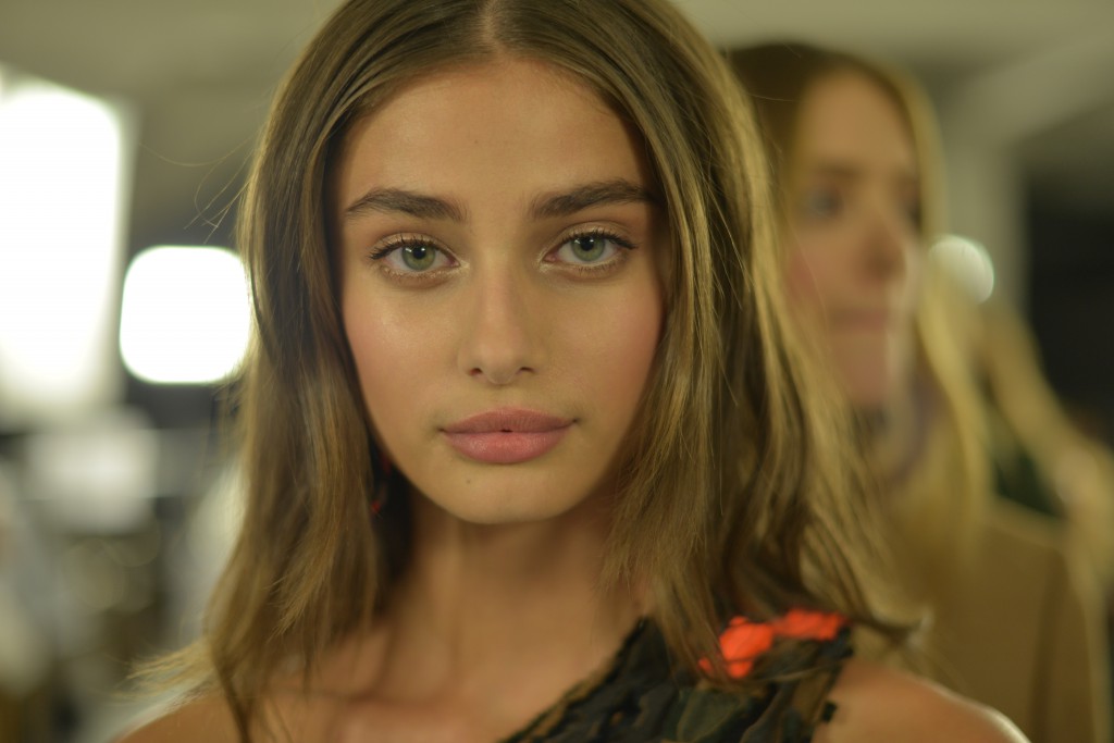 Taylor Hill backstage at the SS16 Versace fashion show