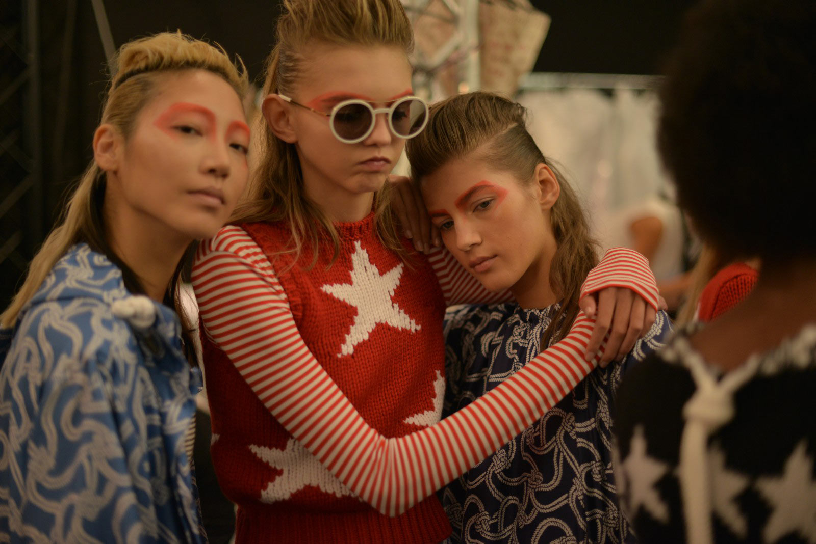 Backstage close-up of the models at Max Mara's SS16 fashion show in milan. 