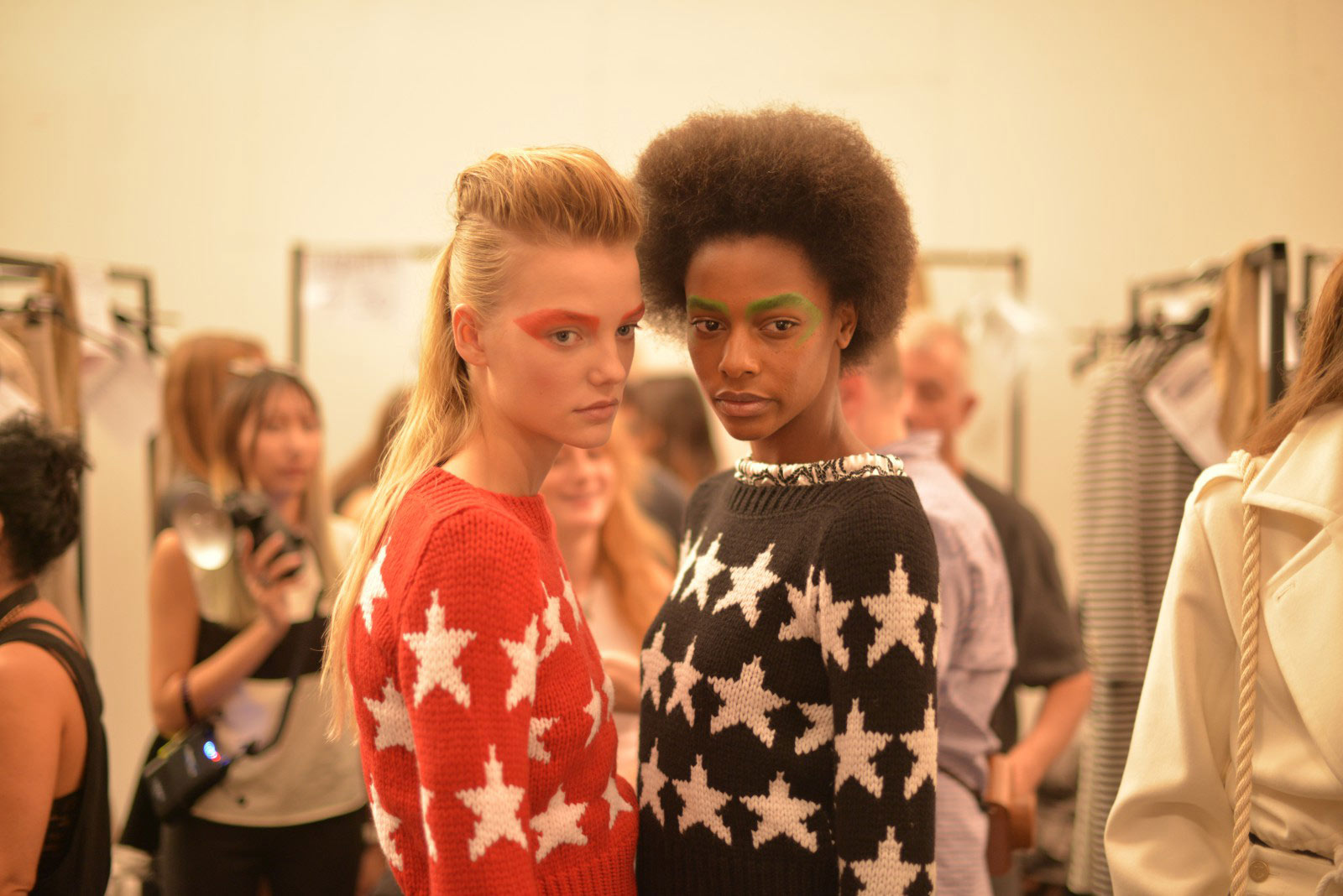 Roos Abels and Karly Loyce backstage at Max Mara SS16 fashion show in milan