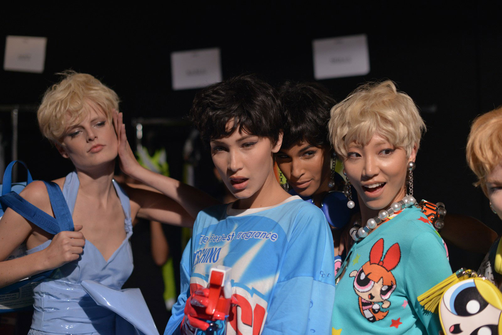 Bella Hadid and her co-models backstage having fun